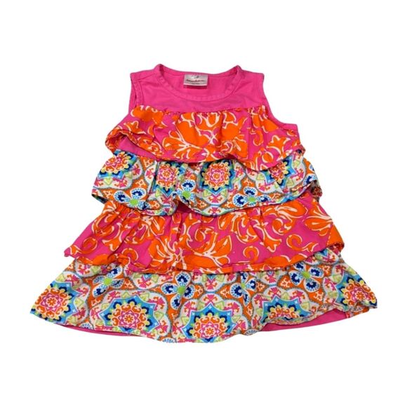 Hanna Andersson Pink Orange Hawaiian Colorful Tiered Tank Top Girls Size 120 6 7 - Picture 1 of 5